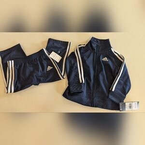 adidas Navy Blue Kids Zip Track Jacket & Pants Set with White Stripes 18 Months